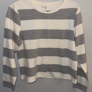 Striped Gray and Cream Crew Neck Sweater
